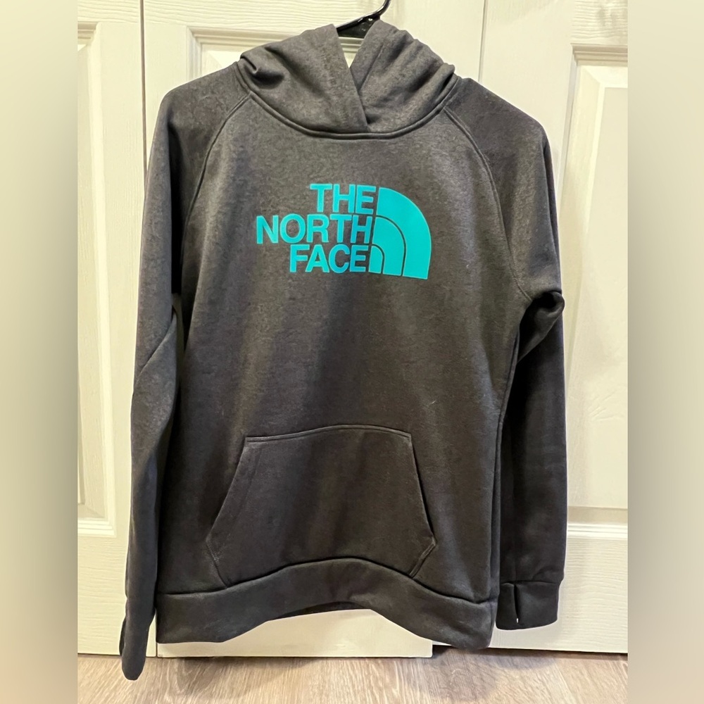 The North Face‎ Gray with Turquoise Logo Women's Hoodie Sweatshirt Size Small